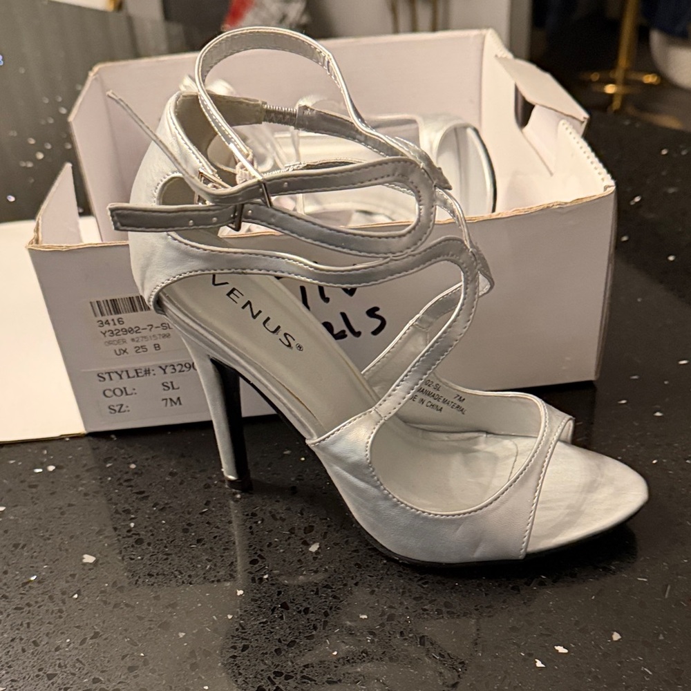 VENUS Metallic Silver Strappy Heels